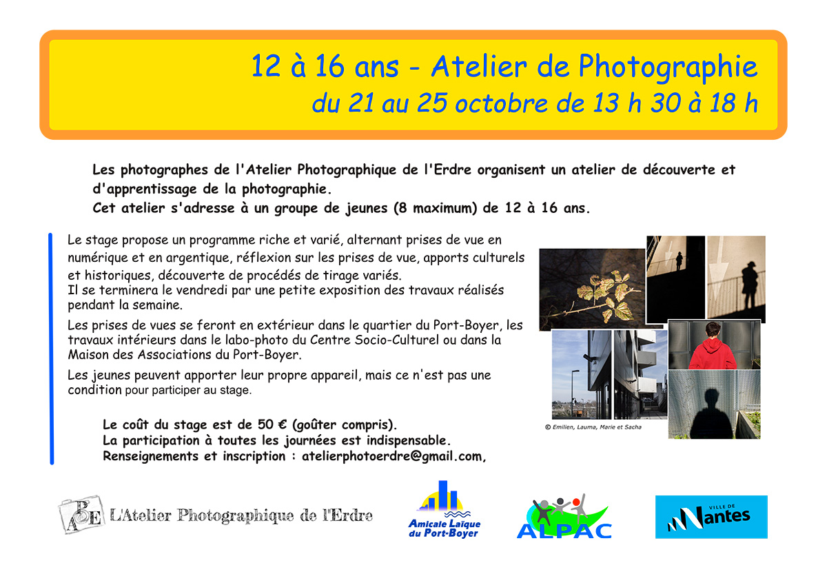 L'ALPB organise Stage de photographie pour les jeunes